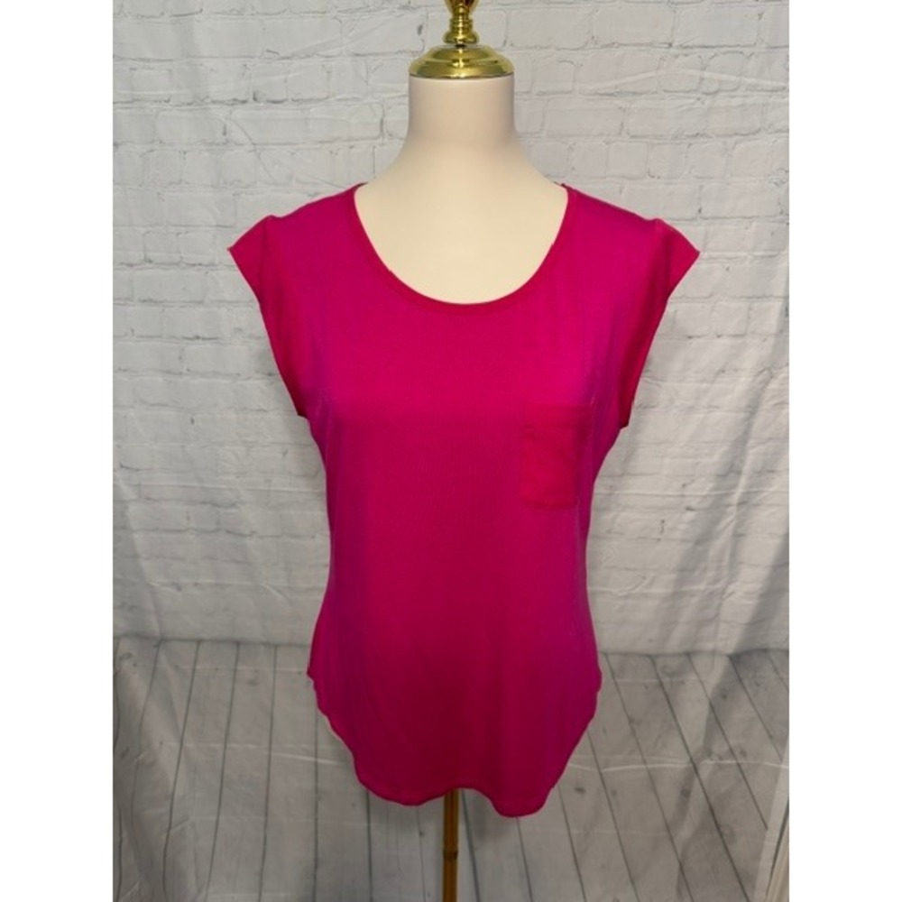 Calvin Klein Pink Mixed Media Pocket Top Women's M Cap Sleeve EUC